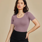 BRABIC Womens Bodysuit Shapewear for Tummy Control Seamless Sleeveless Tank Tops Body Shaper (Large, Purple Brown Short Sleeve)