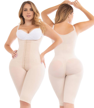 FAJAS DISENOS D'PRADA DELIÉ Shapewear for Women Postpartum – Colombian High Compression Faja, Knee Length Open Bust Powernet with Hook Rows