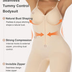 SHAPERX Women's Shapewear Bodysuit Tummy Control Seamless Zip-Up Body Shaper Waist Defining Silhouette,SZ5862-Beige-L/XL