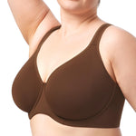 HSIA Bras for Women Minimizer Full Coverage, Plus Size T Shirt Unlined Underwire Smooth Bra, Seamless Cups Joan Ultimate Soft Coffee Brown