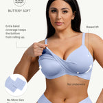FeelinGirl Wireless Supportive Bra for Women, Seamless Comfort Bralettes No Underwire Full Coverage Everyday Bras Sky Blue