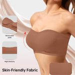 OEAK Supportive Strapless Bras for Women Push Up Wireless Bandeau Bra Non Slip Seamless Bras Comfortable Padded Bralette Gravel Beige XS
