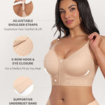 SHAPELLX Compression Bras for Women Post Surgery Front Closure Bras Wireless Mastectomy Bra Adjustable Straps Beige M
