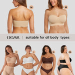 OEAK Supportive Strapless Bras for Women Push Up Wireless Bandeau Bra Non Slip Seamless Bras Comfortable Padded Bralette Chocolate XS