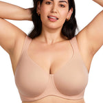 HSIA Bras for Women Minimizer Full Coverage, Plus Size T Shirt Unlined Underwire Smooth Bra, Seamless Cups Joan Ultimate Soft Taupe Beige