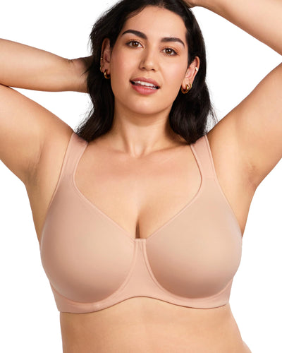 HSIA Bras for Women Minimizer Full Coverage, Plus Size T Shirt Unlined Underwire Smooth Bra, Seamless Cups Joan Ultimate Soft Taupe Beige