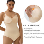 SHAPERX Women's Seamless Bodysuits Tummy Control Shapewear Briefs Body Shaper with Removable Pads,SZ5433-Beige-L/XL