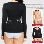 Nebility Tummy Control Shaperwear for Women Long Sleeve T Shirts Compression Tank Tops Scoop Neck Seamless Body Shaper(Black,Large)