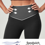 IUGA Compression Leggings with Pockets for Women Tummy Control Leggings No Front Seam Workout High Waist Yoga Pants, Black