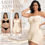 ONEW Strapless Shapewear Bodysuit for Women Under Dress Light Tummy Control Full Body Shaper Seamless Butt Lifter Thigh Slimmer,Beige,XX-Large