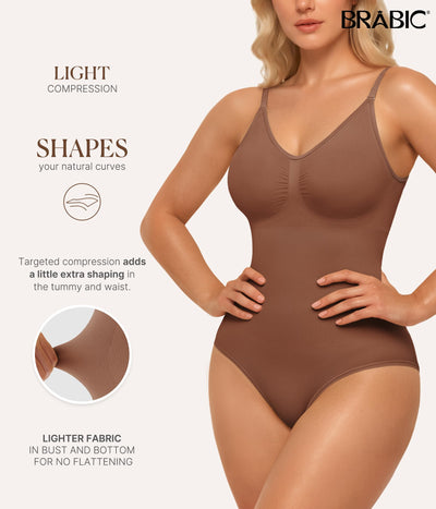 BRABIC Bodysuit Shapewear for Women Tummy Control Panties Seamless Sleeveless Tops V-Neck Camisole Jumpsuit(Coffee Brief, X-Large/XX-Large)