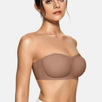 Vertvie Womens Strapless Bra Jelly Push Up Seamless Bandeau Bra Wireless Non Slip Silicone Tube Top Bras Padded Bralette(Coffee,Medium)