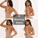 SHAPERIN Women's Deep V Neck Backless Body Shaper Bra Faja Plunge Low Back Thong Shapewear Tummy Control Bodysuit (Large,Nude)