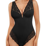 Popilush Lace Body Suits for Womens Tummy Control Black Bodysuit Deep V Neck Thong Shapewear Going Out Corset Tops