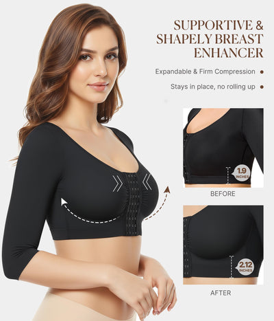 BRABIC Upper Arm Shaper for Women Fajas Post Surgery Compression Sleeves Front Closure Bra Arm Lipo Shapewear Tops(Black, Medium)