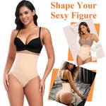 Werena Thong Shapewear Tummy Control Shaper Underwear for Women Seamless Compression Thong Novelty Hipster Panties(02# High Waisted Beige(slimmming),Medium)