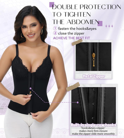 SHAPSHE Corset Waist Trainer For Women Tummy Control Bustier Lace Top Waist Corsets Shapewear Body Shaper with Bra Black