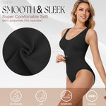 ONEW Shapewear Bodysuit for Women Tummy Control Seamless Body Suits Deep V Neck Body Shaper Going Out,Black,Large