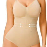 Irisnaya Women's Slimming Bodysuits Shapewear Tummy Control Body Shaper | Wire-free camisole bodysuit has no boning. Adjustable spaghetti straps and crotch access simplify daily wear under dresses.