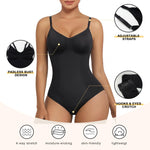 SHAPERX Women's Shapewear Bodysuit Bonded Tummy Control Panel Seamless Comfy Body Shaper With Targeted Compression,SZ6213-Black-L/XL