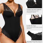 Popilush Lace Body Suits for Womens Tummy Control Black Bodysuit Deep V Neck Thong Shapewear Going Out Corset Tops