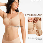 BRABIC Front Closure Bras for Women Compression Surgical Bra No Underwire Full Coverage Wireless Bralette, Beige, M