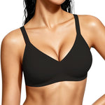 Gailife Smooth Wireless Jelly Bras for Women No Underwire Seamless Push Up Bra Full Coverage Soft Suppor Tshirt Bralettes -BK,L Black