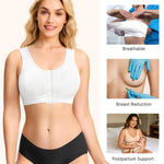 BRABIC Surgical Bra Front Closure - Comfort Compression Mastectomy Bras for Women Post Surgery with Full Coverage (White,Large)