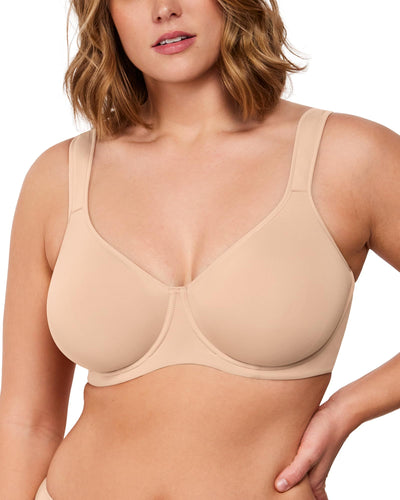 HSIA Bras for Women Minimizer Full Coverage, Plus Size T Shirt Unlined Underwire Smooth Bra, Seamless Cups Joan Ultimate Soft Light Beige