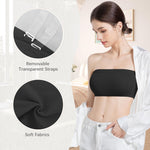 ONEW Strapless Bandeau Bras for Women Seamless Wireless Tube Top Non-Padded Bralette with Clear Bra Straps,Black,X-Large