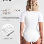 BRABIC Womens Bodysuit Shapewear for Tummy Control Seamless Sleeveless Tank Tops Body Shaper (Medium, White Short Sleeve)