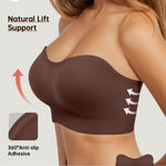 OEAK Strapless Bras for Women Wireless Bandeau Bra Non Slip Push Up Tube Top Seamless Bras Comfortable Padded Bralette L Chocolate