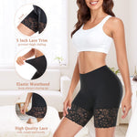 Werena Slip Shorts for Under Dresses Women Anti Chafing Underwear Seamless Boyshorts Panties Lace Under Shorts (#1 Black,Large)