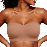 Vertvie Strapless Bra Wireless Non-Slip Push Up Bandeau Bras for Women Full Support Tube Tops Padded Bralette S-Large Breasts(Gravel Beige,Large)