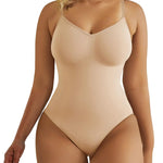 SHAPERX Women's Tummy Control Shapewear Thong Bodysuit Seamless Waist Snatching Body Shaper,SZ5215-Beige-4XL