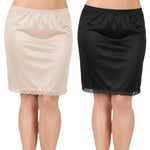 Tucnoeu 2pcs Women's Half Slip Under Dresses, Knee Length, Short Smooth Lace Trim Half Slips for Underskirt Slip Dress Anti-exposure