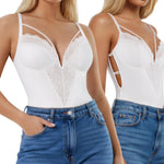 Popilush White Corset Lace Body Suits Womens Shapewear Tummy Control Thong Bodysuits V Neck Underwired Side Zipper Party Club Going Out Outfits
