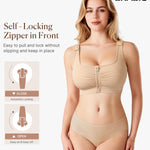 BRABIC Zip Front Closure Bras for Women Post Sugery Compression Surgical Bra Full Coverage with Adjustable Straps (Beige,Large)