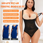 Werena Thong Shapewear Bodysuit for Women Tummy Control Open Bust Body Shaper Slimmer Shaping Thong(#2 Smoothing Black,XX-Large)
