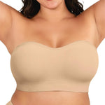 OEAK Supportive Strapless Bras for Women Push Up Wireless Bandeau Bra Non Slip Seamless Bras Comfortable Padded Bralette Nude 3XL