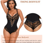 Werena Lace Tummy Control Shapewear Bodysuit for Women Slimming Body Shaper V Neck Sculpting Thong Bodysuit(A#02 Black+Beige(Sculpting),3X-Large)