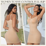 ONEW Shapewear Slips For Under Dress Deep V Neck Tummy Control Full Slip Adjustable Strap Seamless Body Shaper For Women,Beige,Large