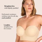 HSIA Strapless Bras for Women, Longline Corset for Large Bust Plus Size Supportive Bustier Minimizer Convertible Bandeau, Beige 34DD