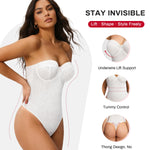Nebility Strapless Shapewear for Women - Thong Bodysuit Tummy Control Lace Corset Tops Underwire with Removable Strap