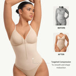 FeelinGirl Shapewear Bodysuit Tummy Control for Women Zip-Up Seamless V Neck Shapewear Thong Body Suit for Going Out