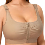 BRABIC Wireless Zip Front Closure Bras for Women No Underwire Full Coverage Comfort Everyday Post Surgery Compression Bra (US, Alpha, XX-Large, Regular, Regular, Light Brown)