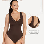 Lover-Beauty Bodysuits for Women Tummy Control Shapewear Plunge Deep V Neck Tank Tops and Thongs Body Shaper, Brown, L
