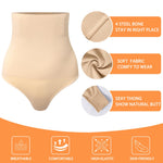 Werena Tummy Control Thong Shapewear for Women High Waisted Body Shaper Shaping Thong Girdle Novelty Hipster Panties(02# High Waisted Beige(slimmming),Small)