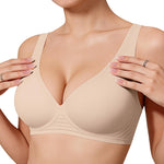 OEAK Womens Comfortable Deep V Bras Support Push Up Bralettes Low Cut no Underwire Bra Plunge Seamless Tshirts Bras XXL Skin Color