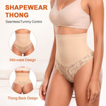 Werena Thong Shapewear for Women Tummy Control Seamless High Waist Body Shaper Underwear Shaping Panties(#872 Beige Lace Thong, Small)